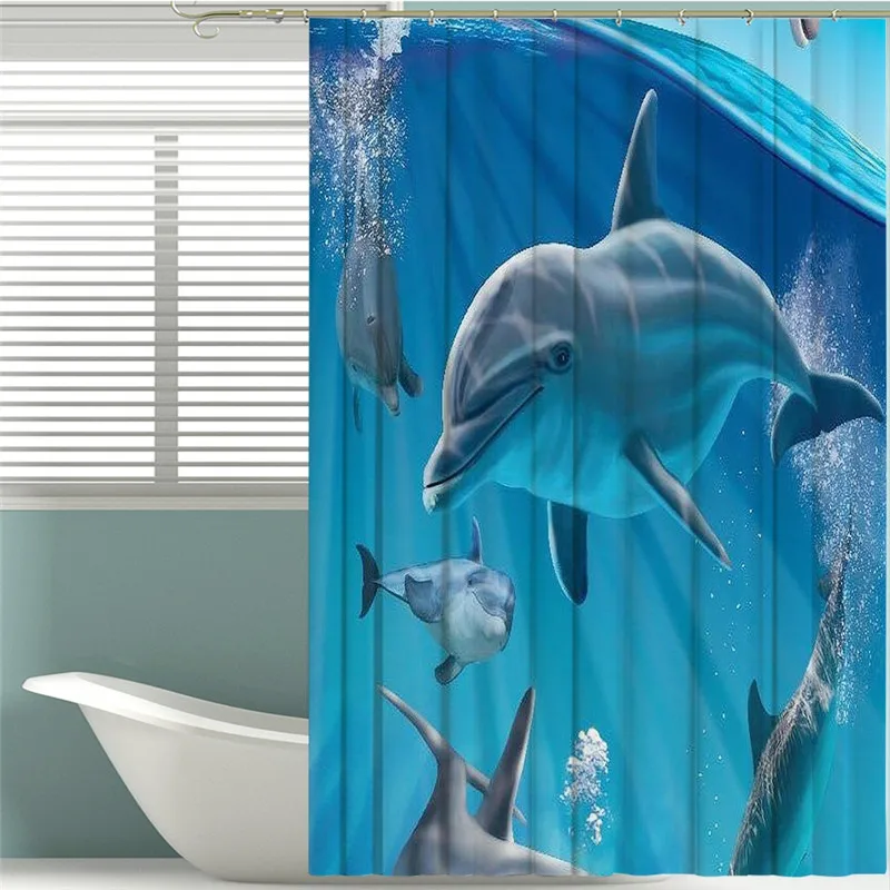 

Imixlot High Quality Polyester Waterproof Shower Curtains 3D printing Dolphin Pattern Bathroom Decor Shower Curtains with Hook