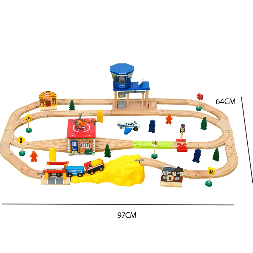 

Airport Transport Wooden Train Railway Assemble Rail Car Toy Compatible with Main Brand Wooden Train Track Set Toys for Boy