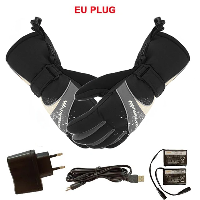 Black EU plug Электрический перезаряжаемый аккумулятор перчатки с подогревом теплые перчатки зимние уличные водонепроницаемые спортивные походные велосипедные мотоциклы лыжные перчатки - Цвет: Black EU plug