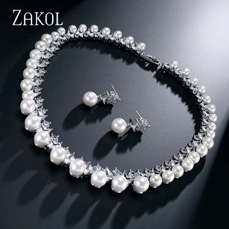 Комплект из искусственного жемчуга и фианита FSSP047|cubic zirconia jewelry set|jewelry setsquality set |
