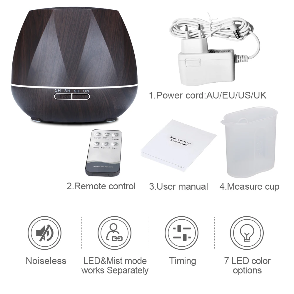 

550ml Air Humidifier Essential Oil Diffuser Ultrasonic Cool Mist LED Night Light for Office Home Bedroom Living Room