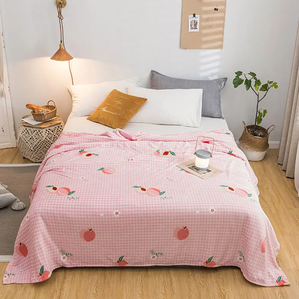 

Papa&Mima Pink Peach Fruit Plaids Print Summer Double-side Blankets Throws Plaids Flannel Coral Fleece Microfiber Bedsheet Nap