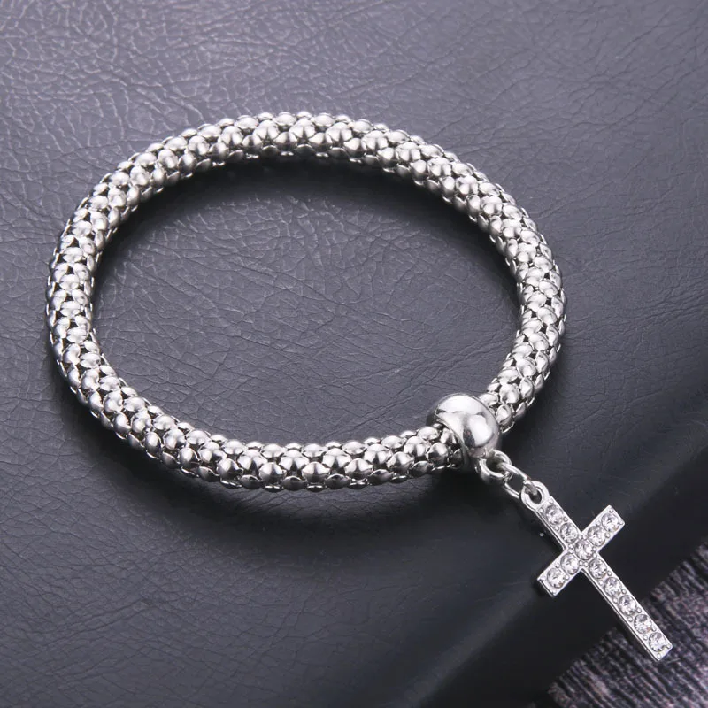 Pulseras Mujer Moda Крест Браслеты попкорн ДЛЯ Woemn шарм браслеты попкорн цепь ювелирные изделия для женщин Мода/девушка ювелирные изделия