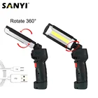 Складная магнитная Светодиодная лампа с 5 режимами, Рабочий фонарь с COB матрицей, зарядка от USB, поворотный подвесной светильник с крючком для рыбалки, ремонта автомобиля