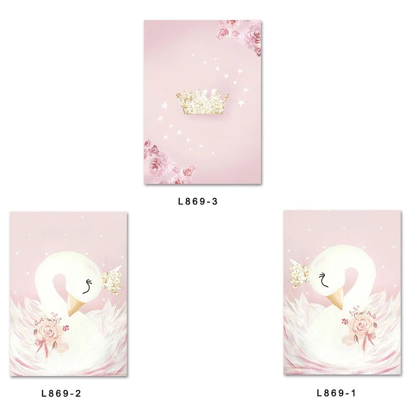 

Pink Queen Swan Poster Nursery Art Wall Canvas Print Painting Kawaii Cartoon Decorative Picture Baby Girl Bedroom Decoration