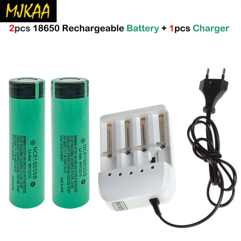 2 шт. MJKAA 18650 батареи 3 7 V 3400mAh перезаряжаемые литий ионные + четырехслотное зарядное