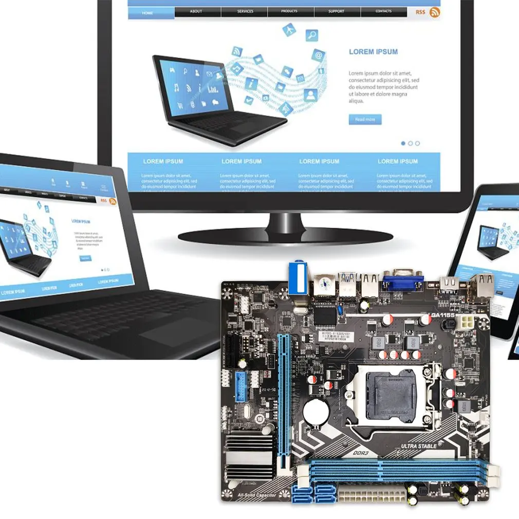 H61 LGA 1155 твердотельная материнская плата VGA + HDMI совместимая с двумя выходами для