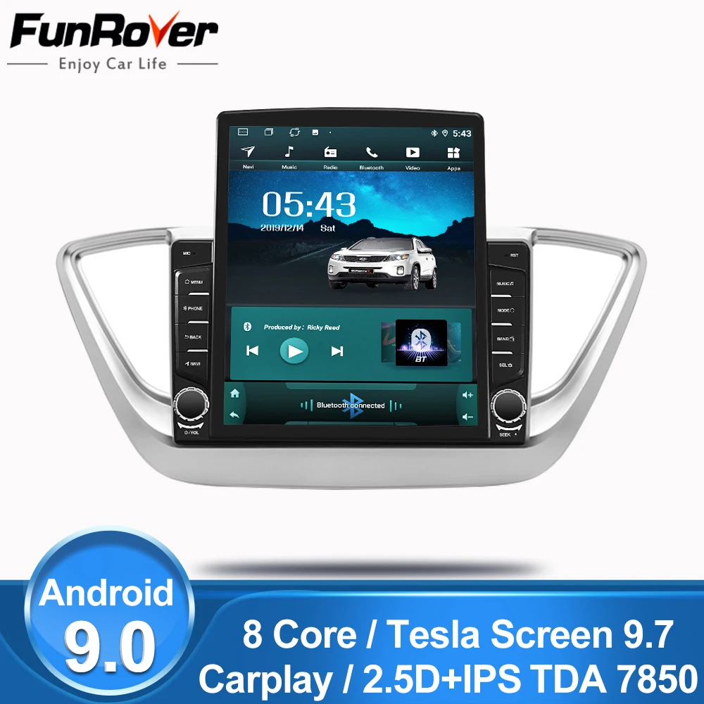 Funrover 9 7 &quotTesla экран Android 0 для Hyundai Solaris Verna 2017 2018 2 din автомобильное радио dvd