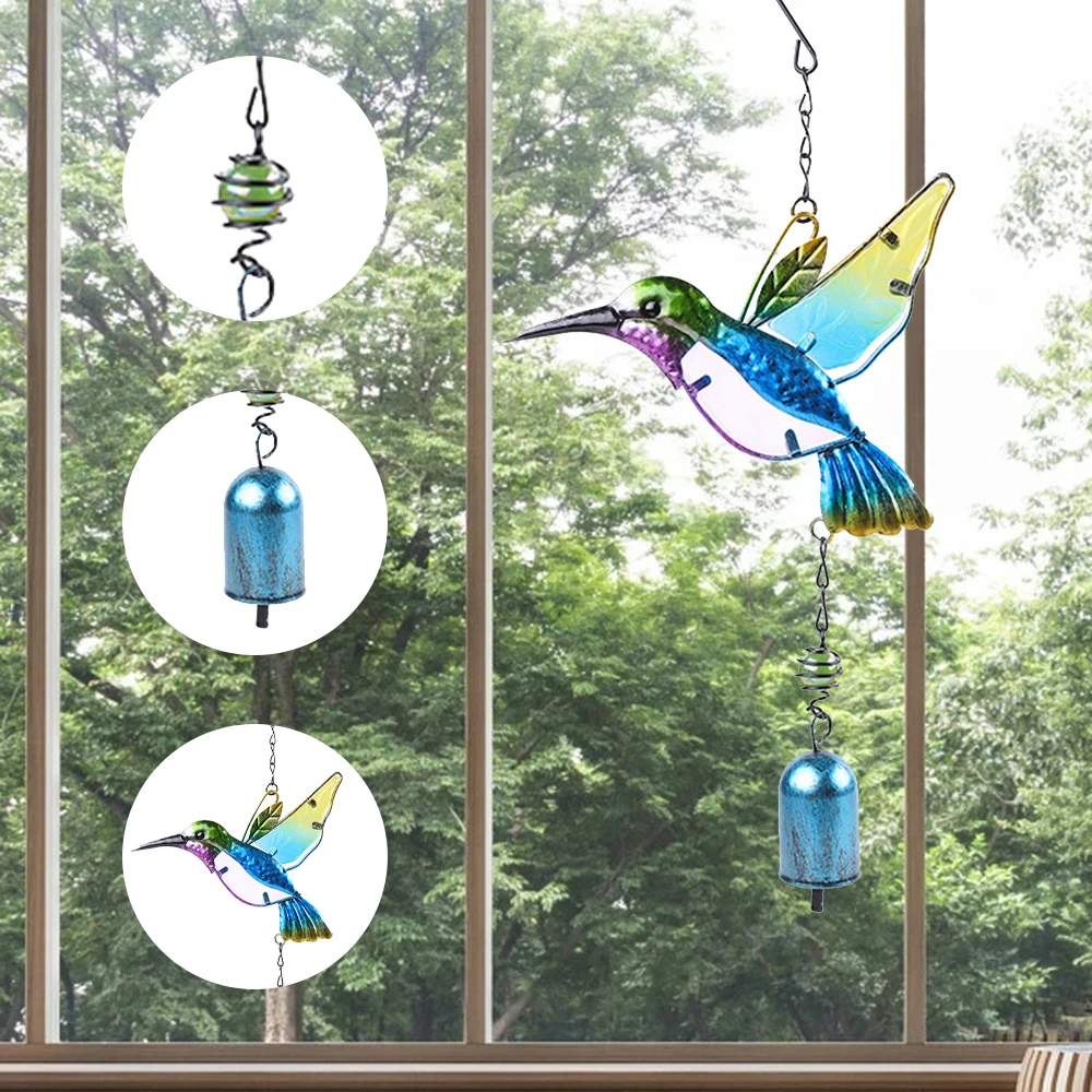 

Wind Chime Crafts Hummingbird/Dragonfly Glass Painted Ornaments Home Craft Outdoor Indoor Decoration Yard Garden With Bells