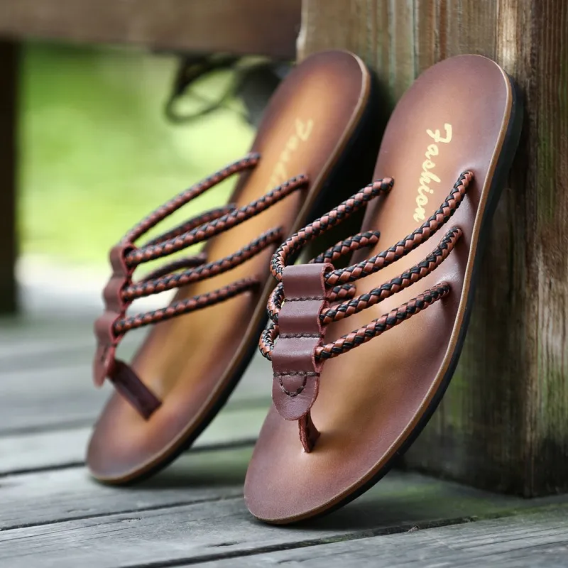 

2020 Mens Flip Flops Sandals Genuine Leather Casual Men Shoes Slippers Summer Fashion Beach Flip Flops Flat sandalias mujer