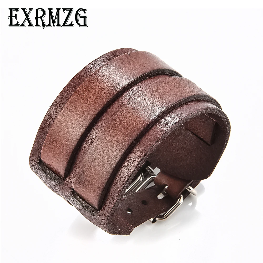Модный кожаный браслет с двойным ремешком большой широкий дружбы для мужчин