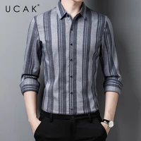 ucak brand streetwear long sleeve shirt men clothes spring new arrival tops casual turn down collar striped shirts homme u6172