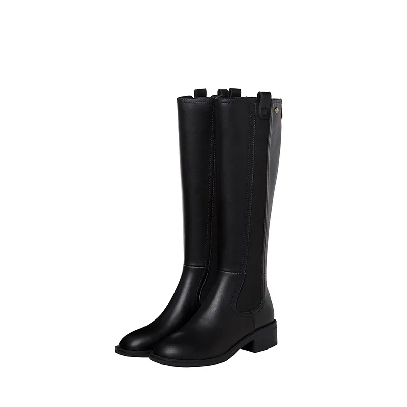 

2020 Fashion New Real Leather Mid-Heel Knee-Length Knight Boots Women All-Match Round Toe Square Thick Heel Zipper High Boots