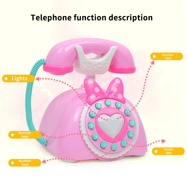 

Baby Children'S Toy Simulation Retro Telephone Light Music Cartoon Early Education Puzzle Antique Electronic Landline Girl Gift