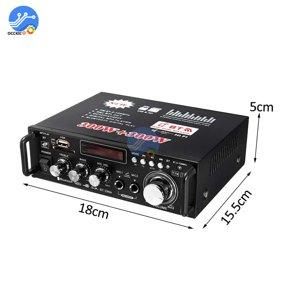 Усилитель мощности Bluetooth 600 Вт + 300 2CH HIFI аудио стерео усилитель USB FM радио для