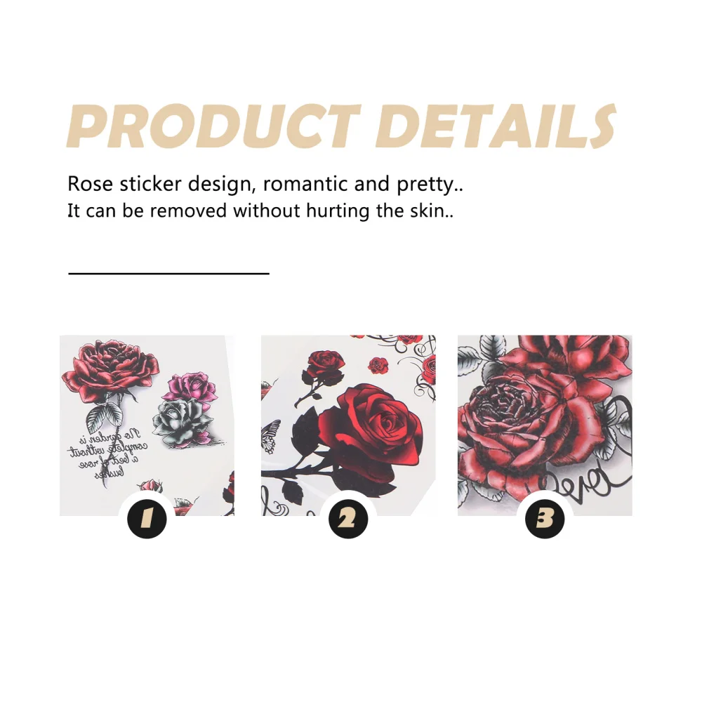 

10 Sheets Rose Tattoos Stickers Romantic Flower Stickers Temporary Stickers