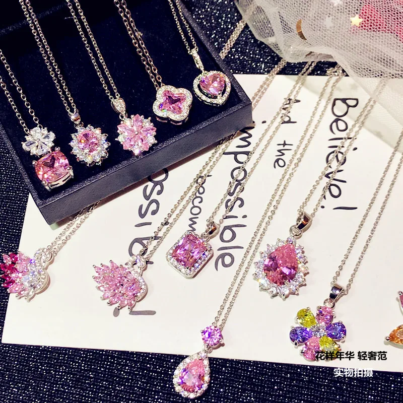 Женское Ожерелье из медного сплава ожерелье с розовым цирконом квадратным