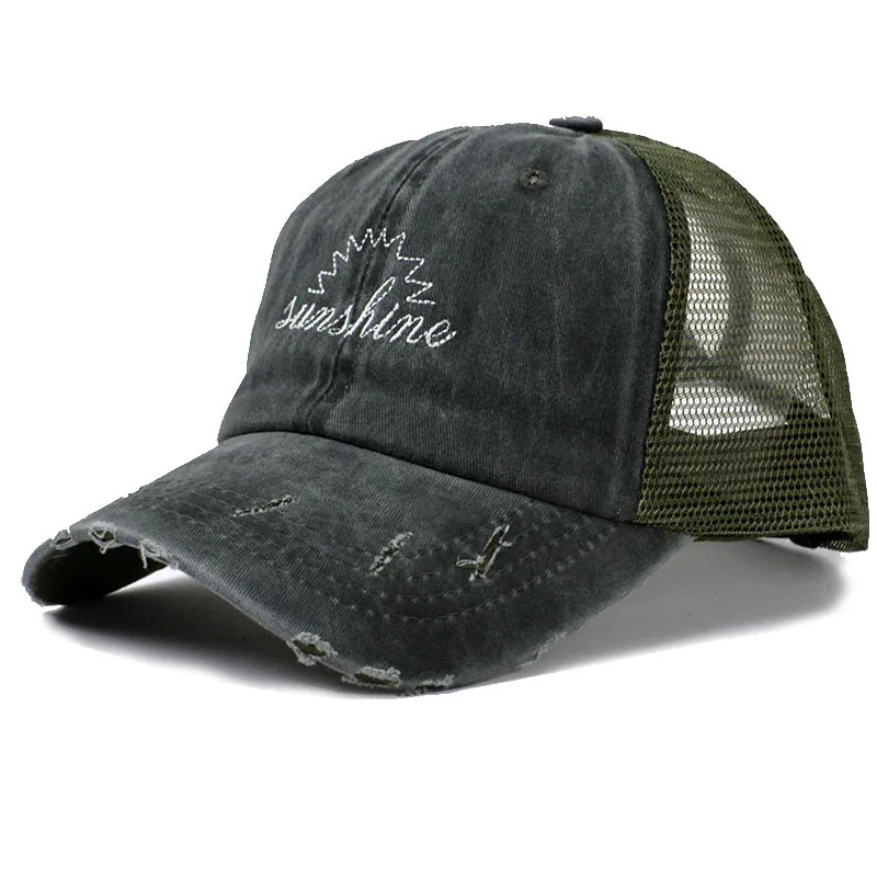 

Summer Net Cap Women's Washed Broken Hole Worn Out Baseball Cap Fashion Leisure Outdoor Fishing Sunhat Adjustable Snapback Hat