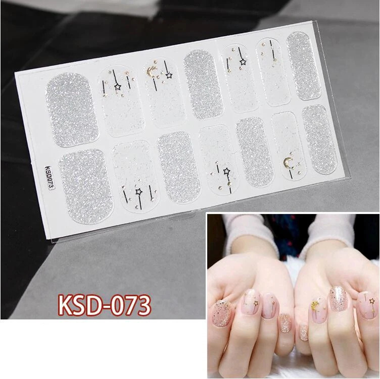 KSD073 14 насадок/листов, цветные 3D наклейки для дизайна ногтей, клей, ползунок, блестящие украшения для ногтей, трафарет для маникюра - Цвет: KSD073
