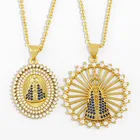 Ожерелье FLOLA с кристаллами Девы Марии для женщин, круглая подвеска, ожерелье с цирконием, религиозные украшения, губная Мария nkes49