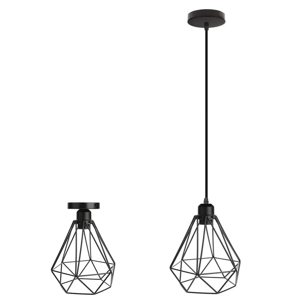 

Fashion Iron Lampshade Black Living Room Retro Bedroom Metal Wire Lampshade Romantic Chandelier Parlor Hanging Lamp HangLamp