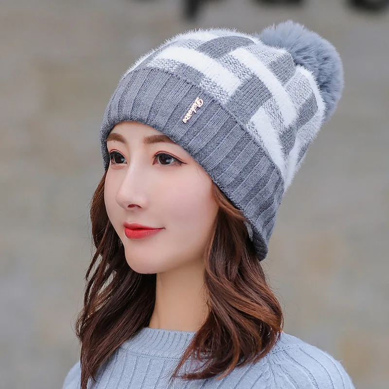 Зимняя шапка из натурального меха енота с помпоном женский элегантный шерстяной