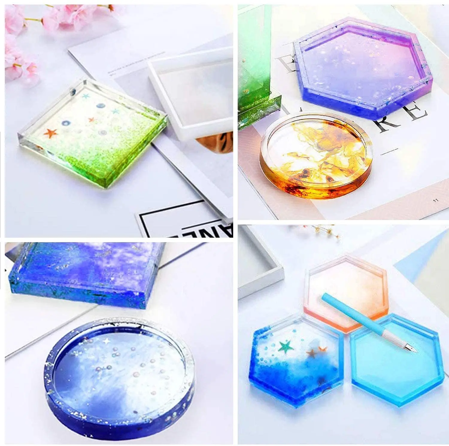 4 упаковки силиконовых форм сделай сам для смолы в том числе цветы вишни круглые