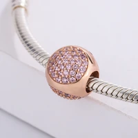 925 sterling silver cz white hao stone inlaid on round rose gold pendant bracelet diy jewelry making for original pandora