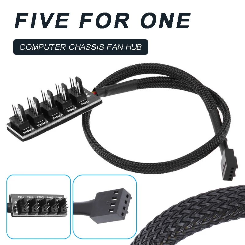 

MAYITR 1pc High Quality Computer PC Case Cooler Power Adapter Durable 1 Female to 5 Male 4-pin Socket Hub Cable