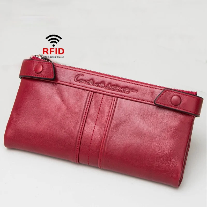 RFID fashion trendy leather women's wallet two fold long zipper women's clutch