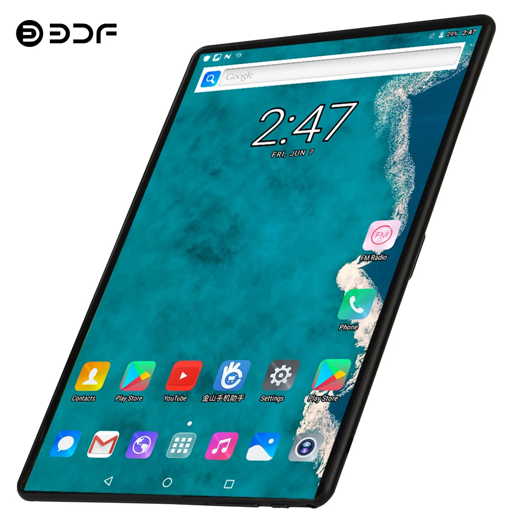 BDF 10 дюймов Android 9,0 планшетный ПК 4G LTE телефонный звонок 2.5D Закаленное стекло десять ядер 8 ГБ/128 Гб Две sim-карты Wi-Fi Bluetooth ПК планшет 10