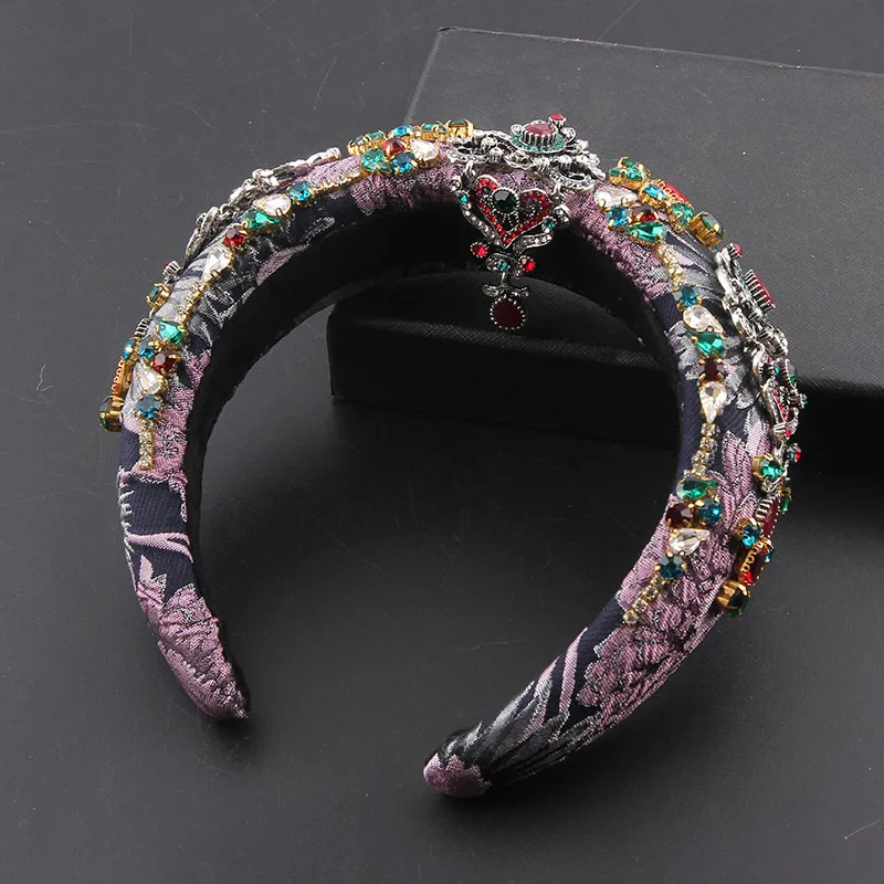 

New exaggerated sponge inlaid rhinestone color geometric pattern gorgeous baroque headband ladies party hair accessories 865