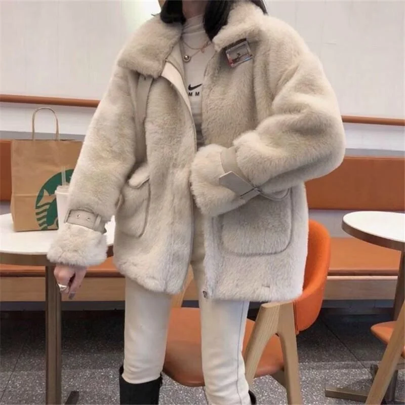 

Faux Mink Fashion Furs Fur Loose Teddy Winter Coat For Female Parka Women Short Thickening Overcoat Fourrure Femme Rabbit Furry