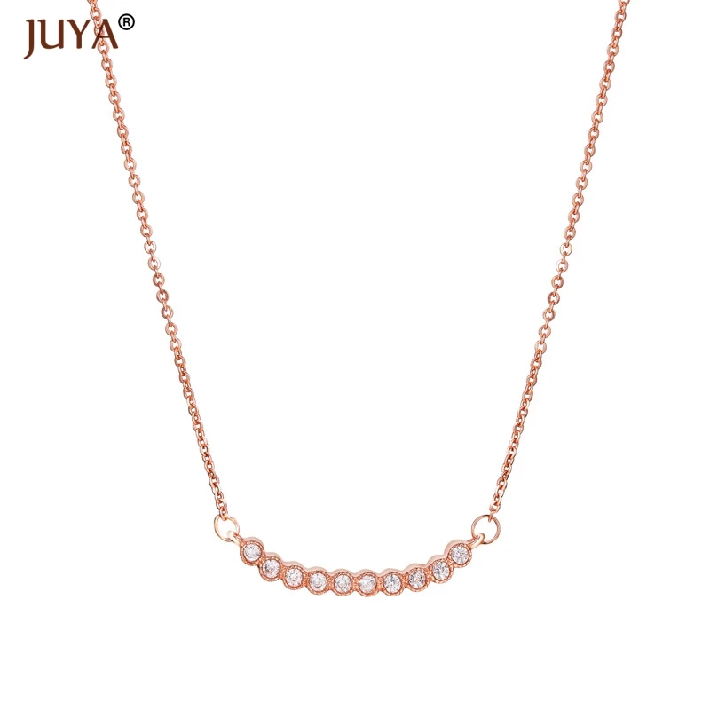 fashion statement necklaces for women Luxury Jewelry Copper Zircon Rhinestone Key Pendants Necklace Silver Femme - Metal Color: rose gold