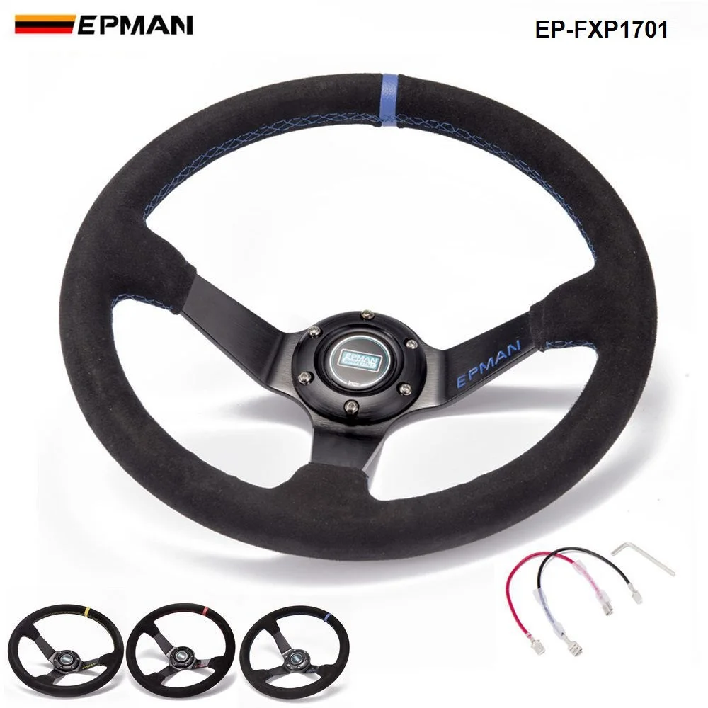Auto 350mm Deep Dish Drift Racing Steering Wheel Suede leather With Horn Button EP-FXP1701