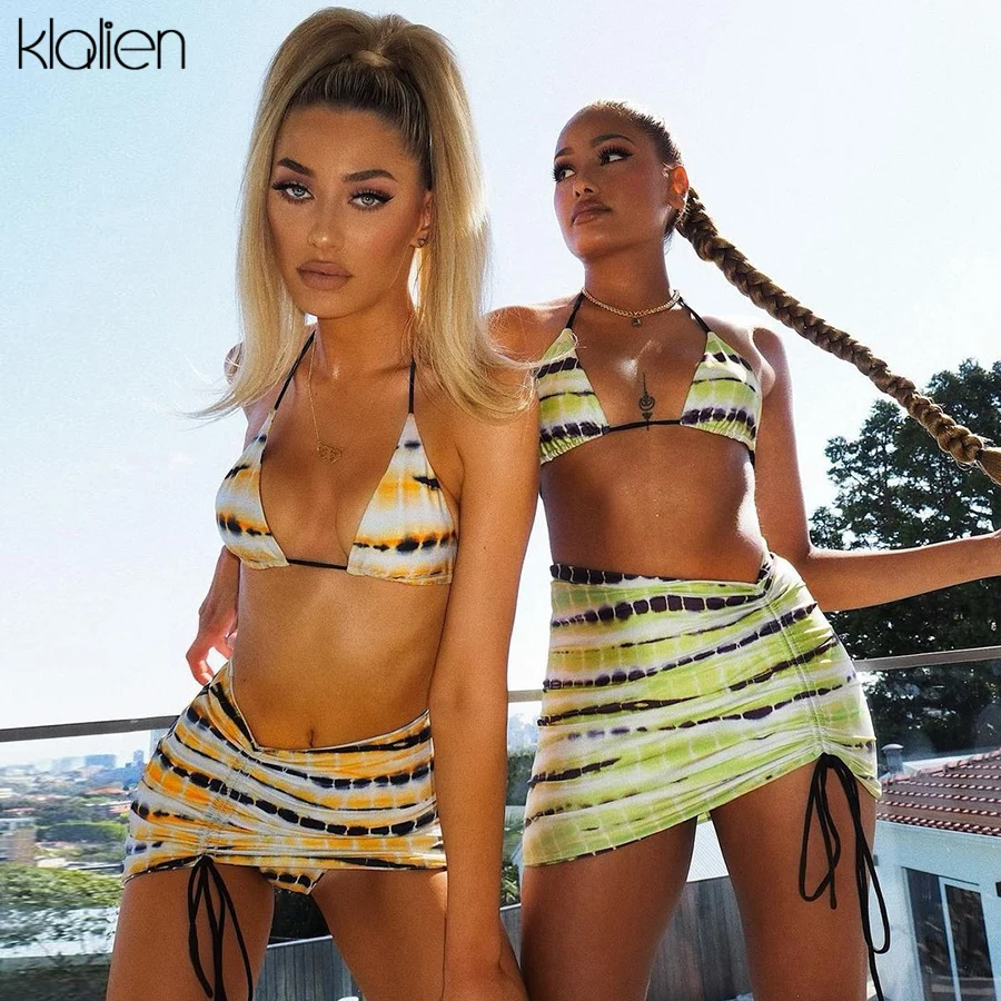 

KLALIEN летние женские пикантные полосатый топ и юбка комплект из двух предметов, комплект с юбкой, новинка 2021 повседневные облегающие брюки; Э...