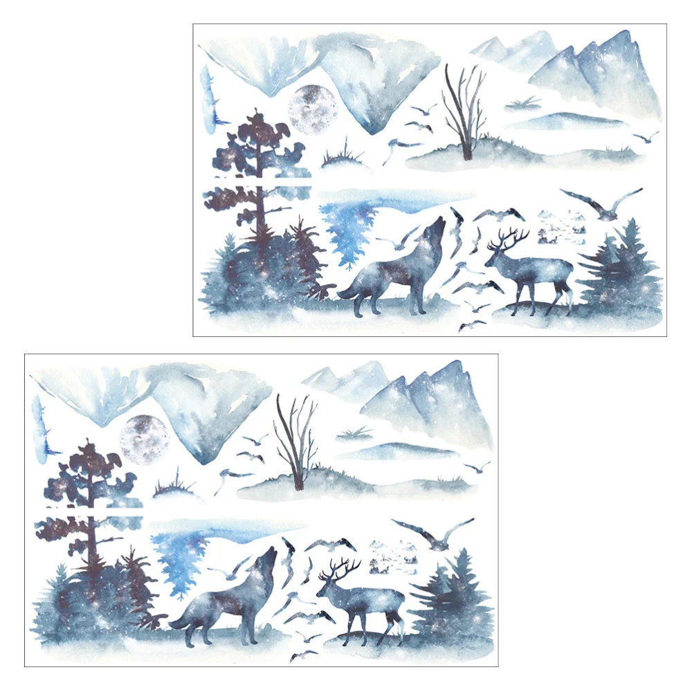 

2 Sheets Forest Animal Pattern Wall Sticker Decorative Background Decal