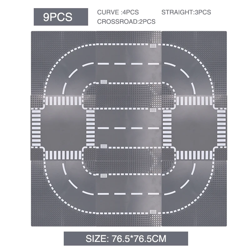 

City Road Street Baseplate Straight Crossroad Curve Splicing Baseboard DIY Creator Bricks Base Plate Building Blocks Kids Toys