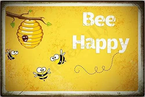 

Счастливый Ретро винтажный металлический жестяной знак Bee, домашняя кухня, спальня, гостиница, ресторан, настенные декоративные знаки 12x8 дю...