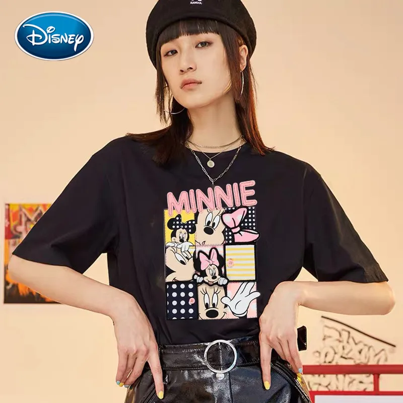 

Disney Kawaii Mickey Mouse Summer T-shirt Ladies Black Top Ladies Casual O-Neck Top Ladies Kormen Korean Style Harajuku Clothing