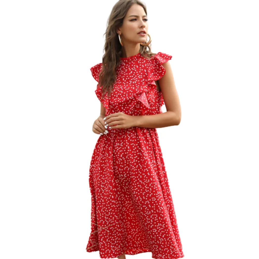 Сексуальное богемное летнее платье женское с принтом в горошек повседневное