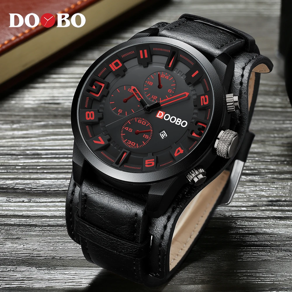 D033 black black DOOBO армейские военные спортивные кварцевые мужские s часы Топ Бренд роскошные кожаные мужские часы повседневные спортивные часы Relogio Masculino - Цвет: D033 black black