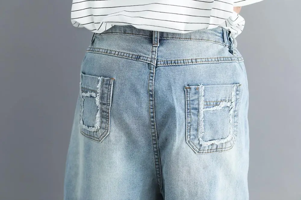 

WYWAN 4XL Women's Denim Shorts White Women Short Jeans Khaki Wide Leg Elastic Waist Vintage High Waist Shorts Women Summer