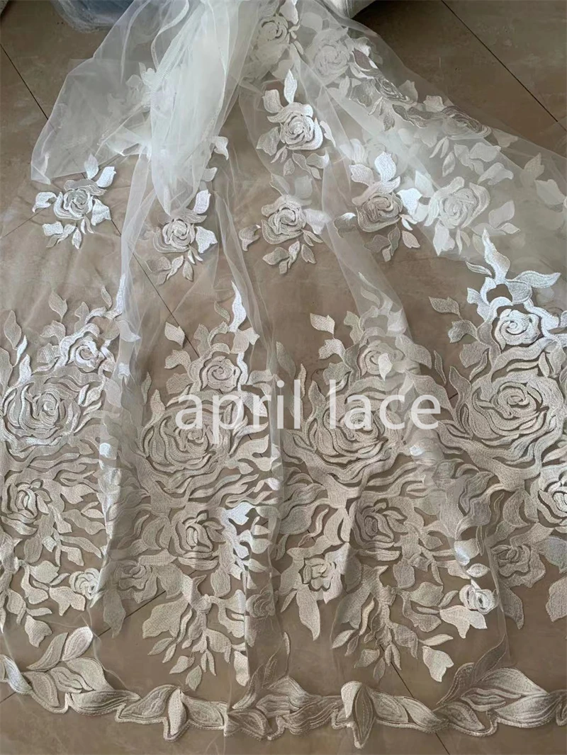 

Haute Couture 5 ярдов/Лот, белые высококачественные роскошные вышитые тюлевые сетчатые кружева, Французская ткань для свадебного платья