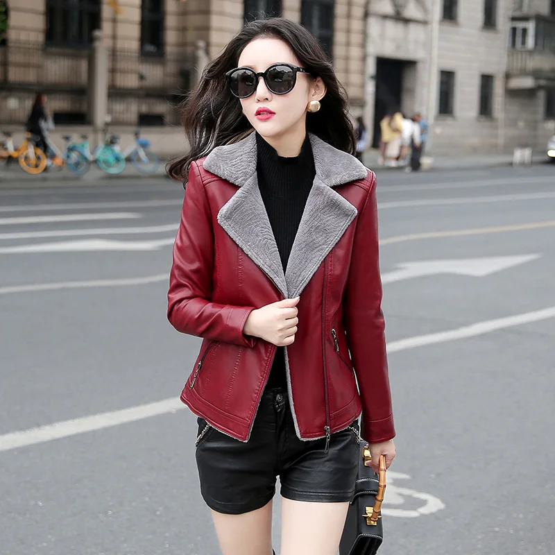 New Double-faced Leather Coat Women Autumn Winter 2022 Fashion Warm Thick Lamb Cashmere Liner Slim Sheep Leather Jacket