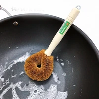 natural coconut brown non stick oil long handle pot brush dish washing oil cleaning brush can hang type brush household cleaning