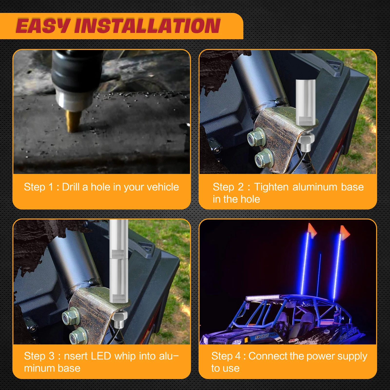 

HaoLei 3ft Whip Light 12V LED Flag Pole Safety Antenna car products 13-22W/16-30W for Sand UTV ATV Truck for Jeep for Sand Rail