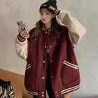 Женская бейсбольная куртка-Униформа, модная свободная повседневная куртка в Корейском стиле, бархатная Толстая спортивная куртка с длинным рукавом, подходящая по цвету верхняя одежда