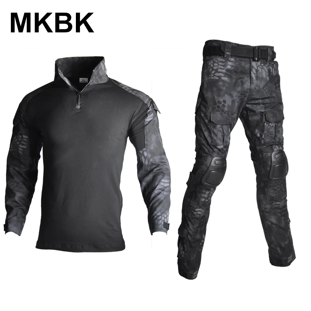 krypteck black Kryptek Mandrake BDU G3 Униформа рубашка и брюки страйкбол Painball Боевая Тактическая Военная форма W/Наколенники охотничья одежда - Цвет: krypteck black