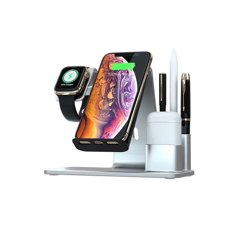 sliver 10 Вт Qi Беспроводное зарядное устройство для iPhone X XS XR 8 Plus Быстрая зарядка быстрая док-станция для Apple Watch Airpods Cargador Inalambrico - Тип штекера: sliver